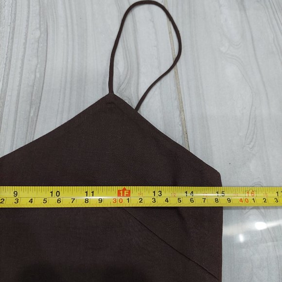 Theory Linen-Blend Brown Sleeveless Low Back Midi Sundress, Size 6 - Picture 6 of 9
